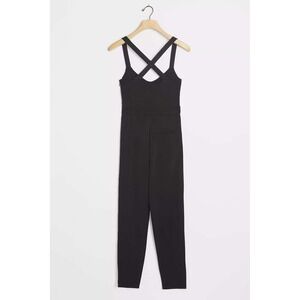Anthropologie Black Crisscross Back Sleeveless Pleated Ankle Jumpsuit Pockets XS